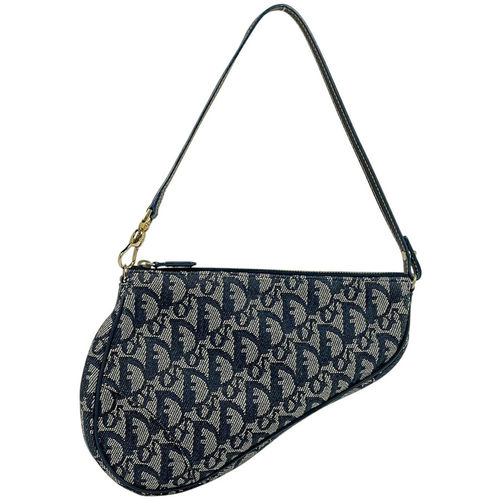 Christian Dior Trotter saddle bag Hobo handbag canvas Navy Blue